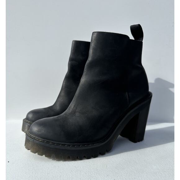 Dr. Martens Shoes - Dr Martens Magdalena Black Leather Boots Chunky Platform Block Heel Goth Size 8
